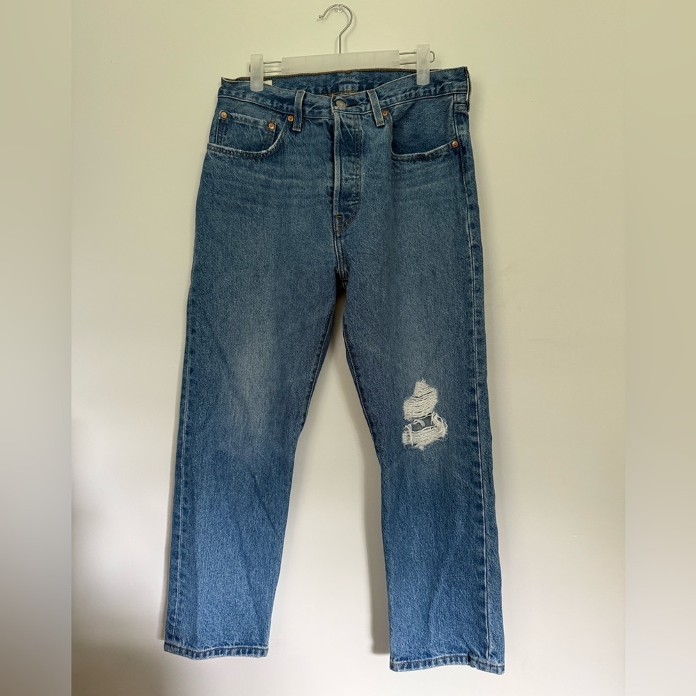 Levis 501 Jeans Women Blue Button Fly High Rise Big E Premium Denim Size 30